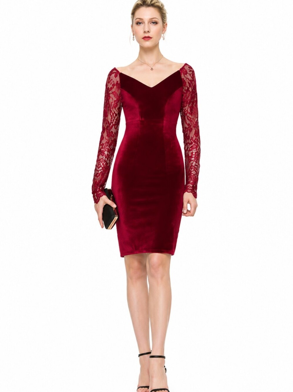New Jjs House Burgundy Velvet Off Shoulder Dress Lace Long Sleeves NWT Sz 10